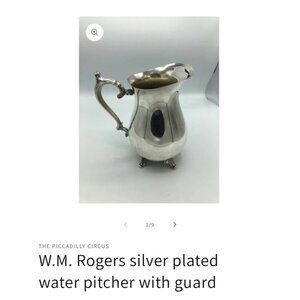 W.M.‎ Rogers Silver Plated Water Pitcher With Guard Preowned in good condition